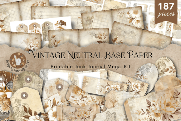 Download Printable Junk Journal Mega Kit Neutral - Print Collection