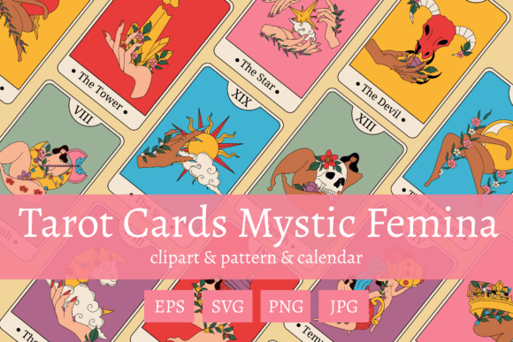 Download Feminine Tarot Cards – Mystic Clipart - Premium Bundle