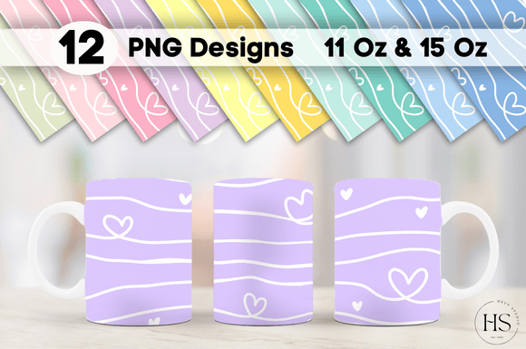 Download 12 Pastel Colors Hearts Mug Sublimation - Pastel Collection