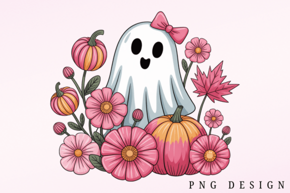 Download Boho Halloween Floral Pink Ghost PNG - Premium Resources